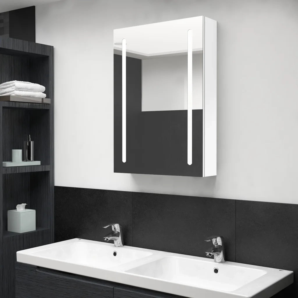 Armadietto Bagno con Specchio e LED Bianco Lucido 50x13x70 cm cod mxl 70170