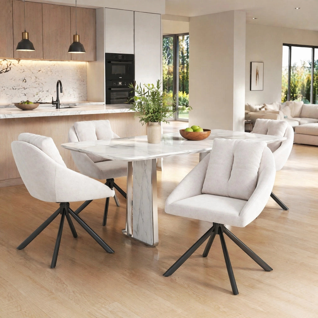 SEDIA GIREVOLE DA PRANZO BEIGE IN VELLUTO E METALLO Set 4 pezzi