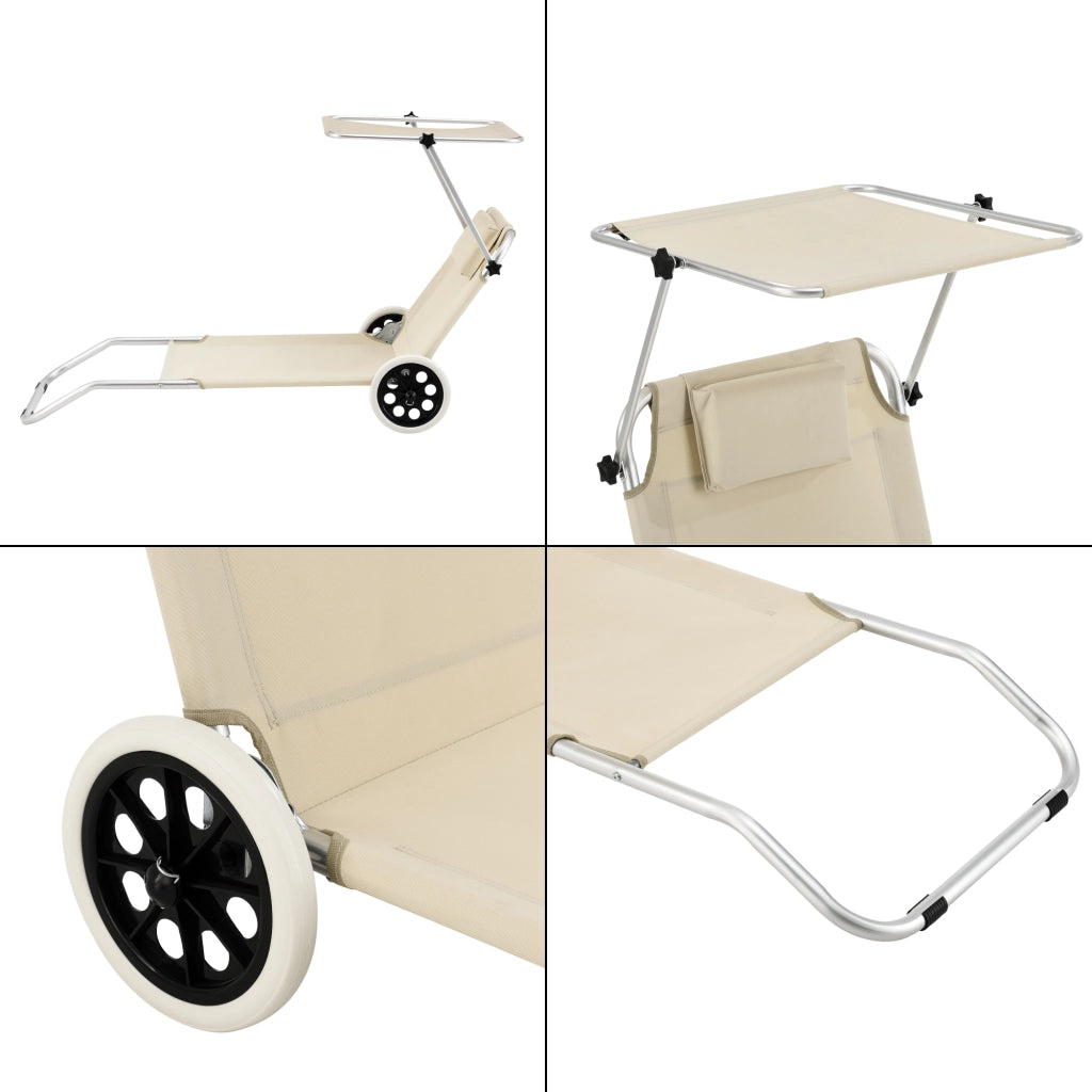 Lettino Prendisole Lazkano a 2 Ruote Sdraio Pieghevole con Tettuccio Parasole - Beige [en.casa]