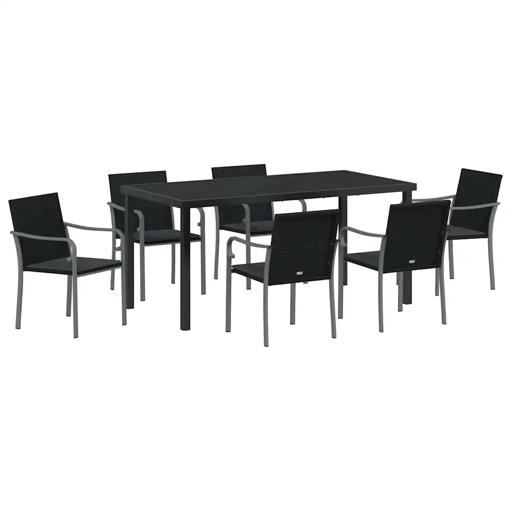 Set da Pranzo per Giardino 7 pcs Nero e Grigio Rattan in PE 3379055