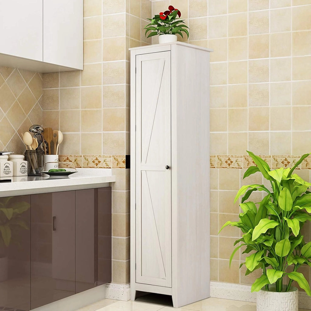 Armadietto alto da 183 cm, armadio stretto per bagno con 1 porta e 4 ripiani, armadio per la conservazione per cucina, soggiorno e bagno, armadio da cucina indipendente (Bianco)