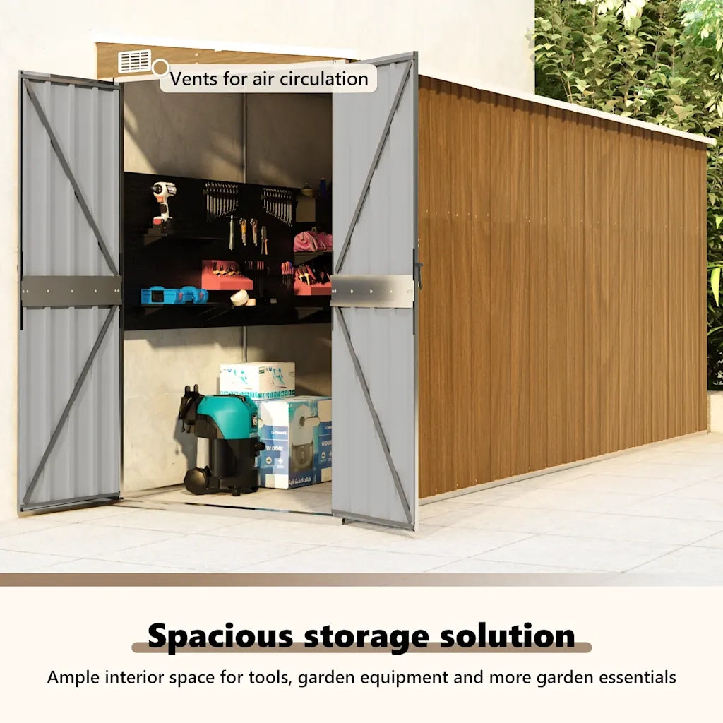 Casetta da giardino a muro marrone 118x382x178 cm in acciaio zincato 316232