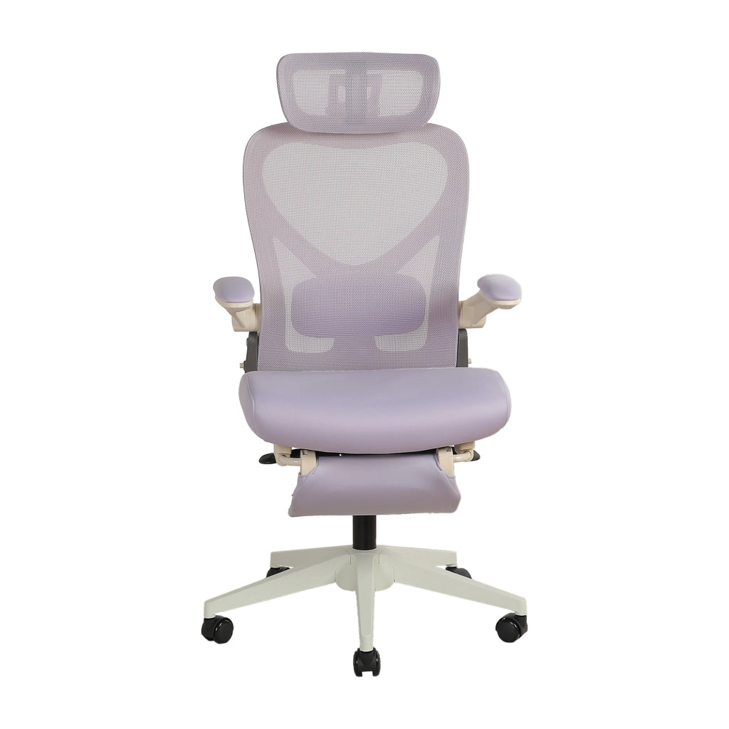 Sedia da Ufficio Ergonomica con Poggiatesta 3D, Supporto Lombare Regolabile e Schienale Pieghevole, in Schiuma, Viola, 65 × 61 × 40.5 cm