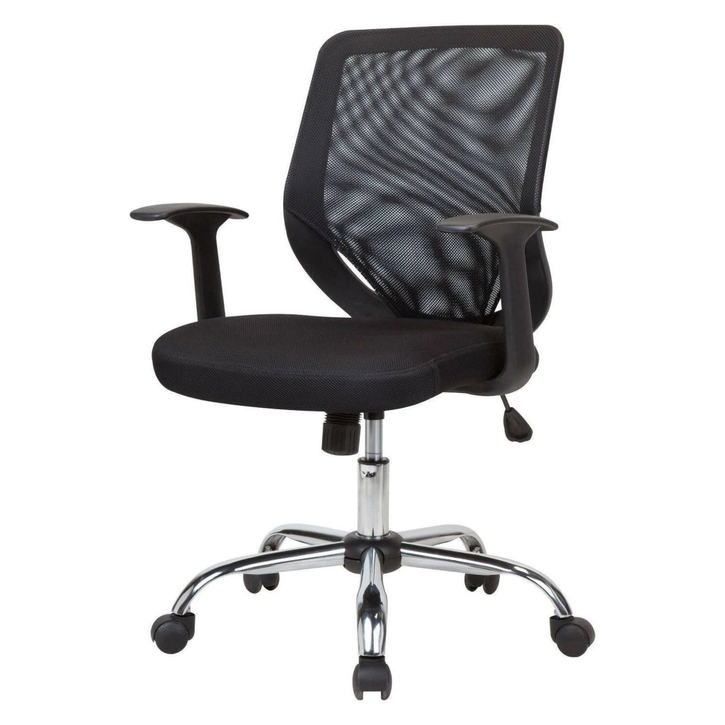 Sedia da ufficio Baradili, Poltrona direzionale a rete con braccioli, Seduta ergonomica da ufficio, 60x54h90/98 cm, Nero