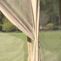 Gazebo Pieghevole da Giardino 4x3.4 m ad Altezza Regolabile con Zanzariera e Doppio Tetto, Beige