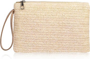 Borsa da donna in paglia, stile bohemiano, estate, spiaggia, asciugamano per mare, chiusura a righello, borsa da donna in paglia per donne e ragazze, beige