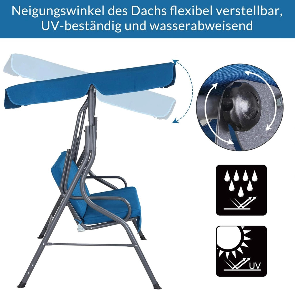 Dondolo Altalena da Giardino Hollywood 140x112x150cm 2 posti con Tettuccio Parasole Imbottito per Esterno