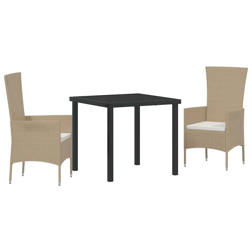 Set da Pranzo per Giardino con cuscino 3 pcs Beige polyrattan 3379457
