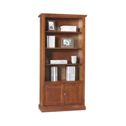 Libreria con 3 ripiani 2 ante in stile arte povera in legno e mdf con rifinitura in noce lucido 90x41x186 H