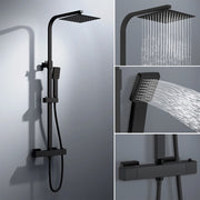 colonna doccia quadrata completo di miscelatore termostatico rettangolo, soffione quadrato 20x20cm, nero