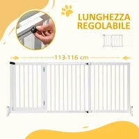 Cancellino per Cani Taglia Regolabile a 3 Pannelli, in Legno di Pino, 113-166x36x71 cm, Bianco