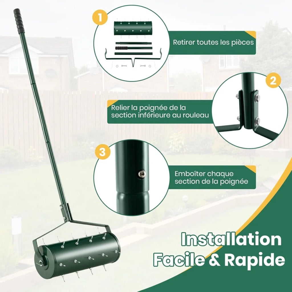 Arieggiatore manuale ergonomico per prato 44x128 cm aerazione efficiente e comfort ottimizzato metallo verde 20_0017403