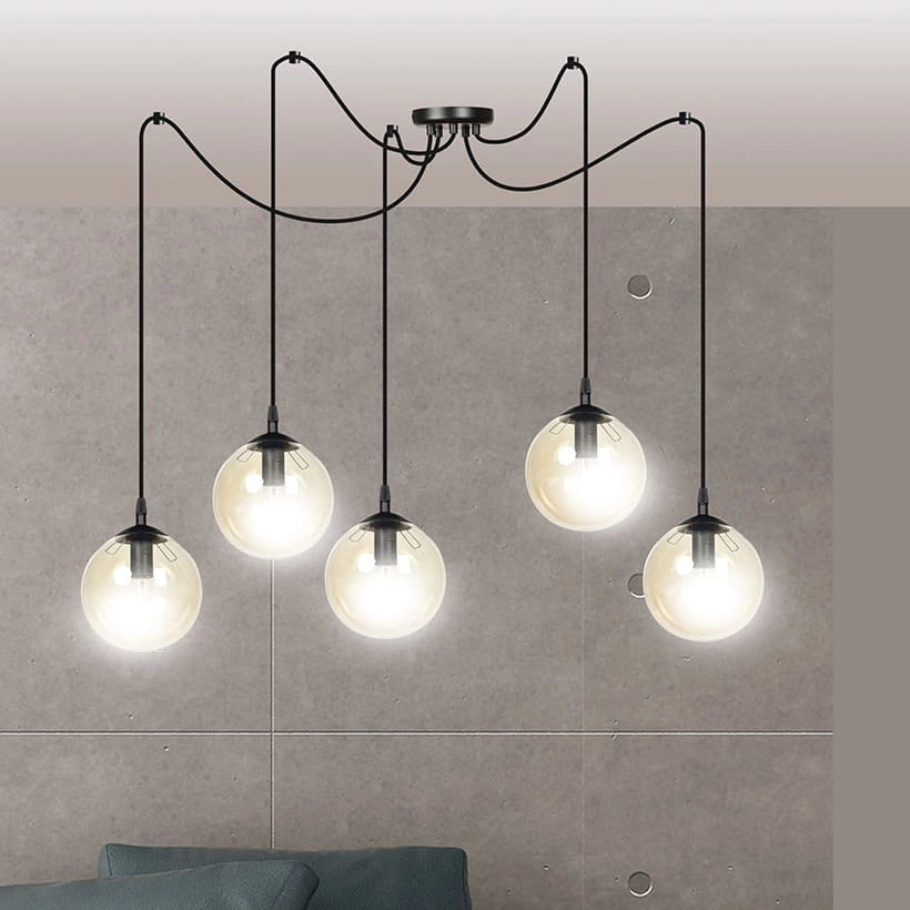 Lampadario Emibig GIGI 5 luci E14 nero miele vetro