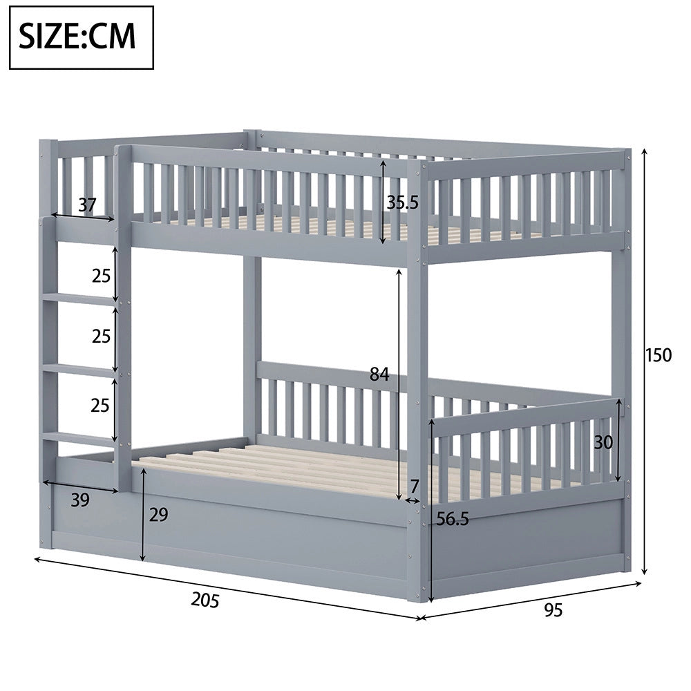 Letto a Castello/Cucce Bambini – Xylo – 90x200cm Legno Massello, Sollevamento Idraulico, Grigio, Robusto
