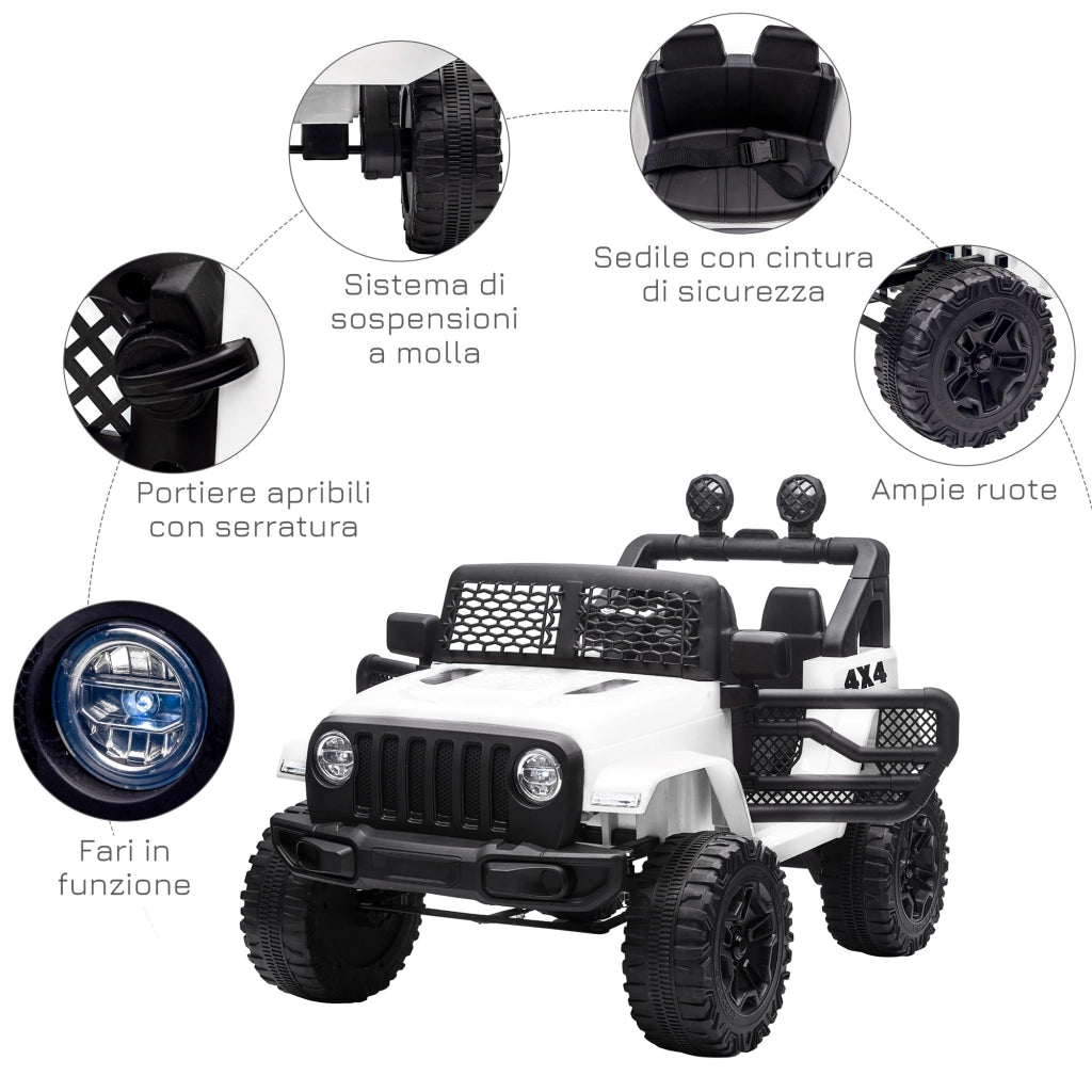 EasyComfort Macchina Elettrica per Bambini Jeep Fuoristrada con Telecomando e 2 Velocità, 100x65x72 cm, Bianco