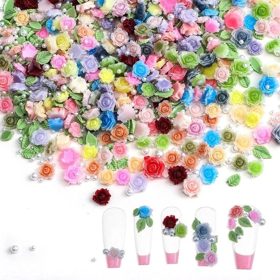 300 pezzi di base per unghie in resina 3D con fiori camelie e rose, accessori unghie colorati
