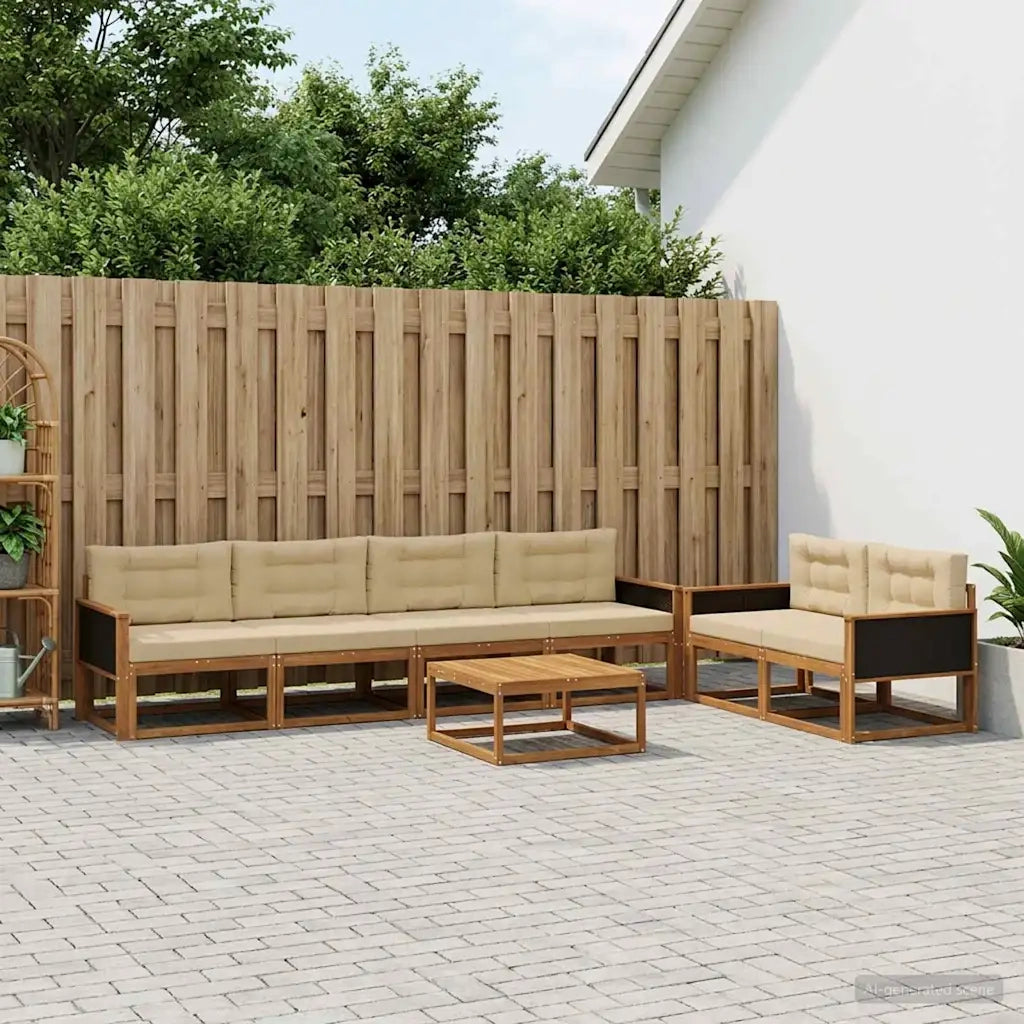 Set di divani da esterno con cuscino 7 pcs Naturale e Beige 3382356