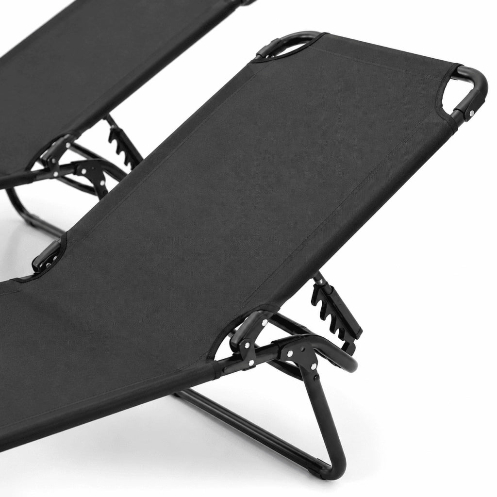 Set 2 Lettini Mare Pieghevoli Senza Tettuccio Sdraio Con Schienale Regolabile Telaio Acciaio Telo Traspirante 24 x 187 x 53 Cm Nero