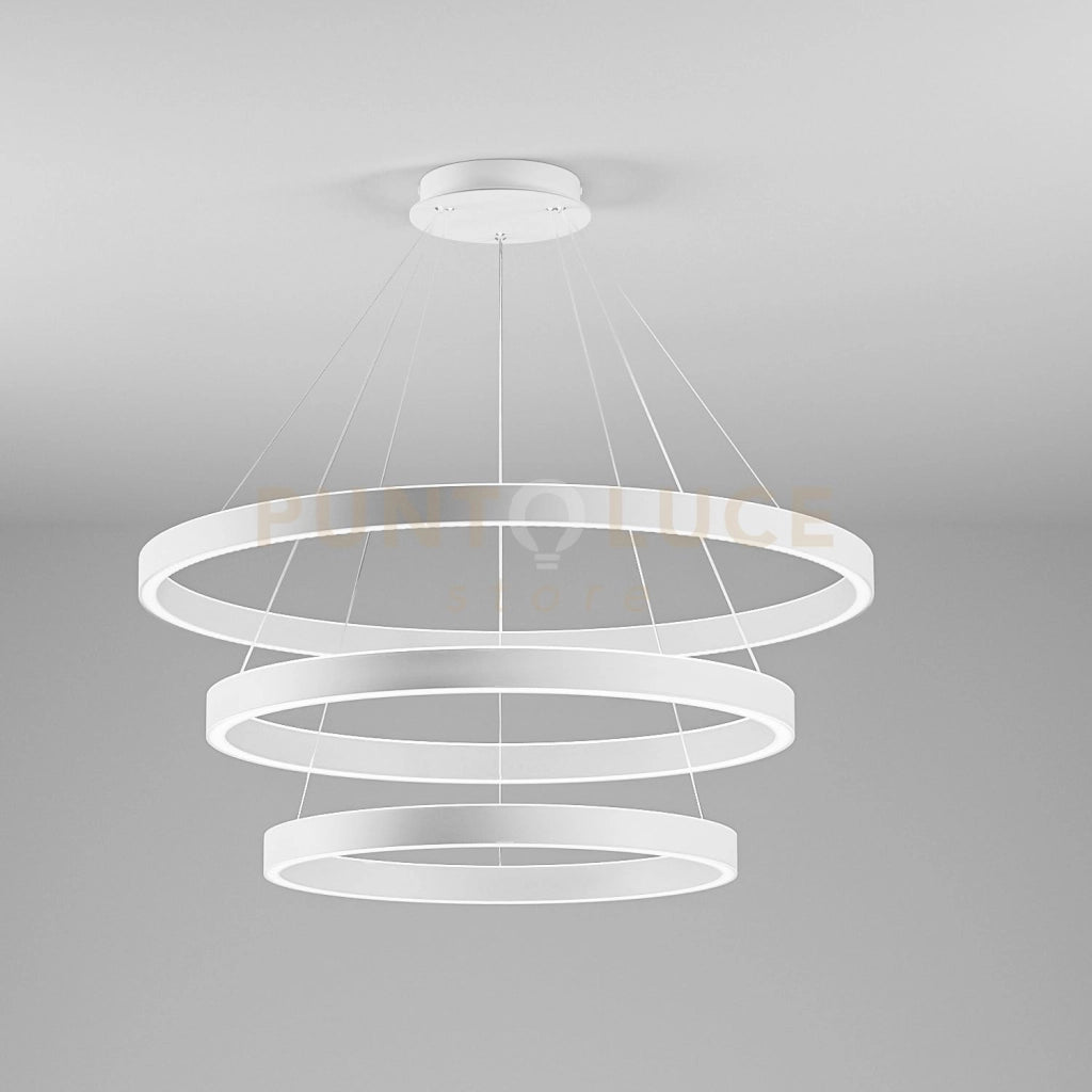 CRISEIDE S/3 - LAMPADARIO A SOSPENSIONE BIANCO A LED 3 CERCHI 3000K 6900LM 125W(35W+40W+50W) DIMMERABILE