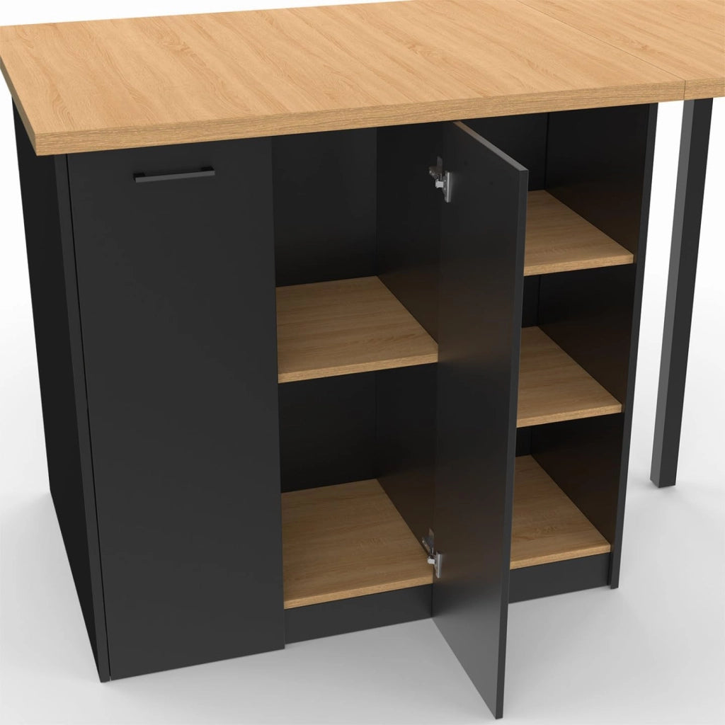 Isola centrale CESAR 140 cm in legno nero con piano di lavoro effetto faggio