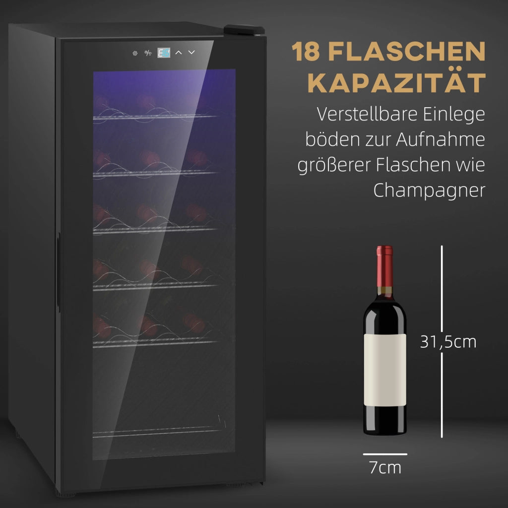 Cantinetta per vini, compressore per 18 bottiglie, refrigeratore per bevande da 50 L con porta in vetro, 5-18 ¡ãC, refrigeratore per bottiglie con