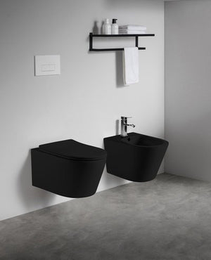 Sanitari sospesi WC e Bidet in Ceramica Copriwater soft-close PONENTE Nero Opaco