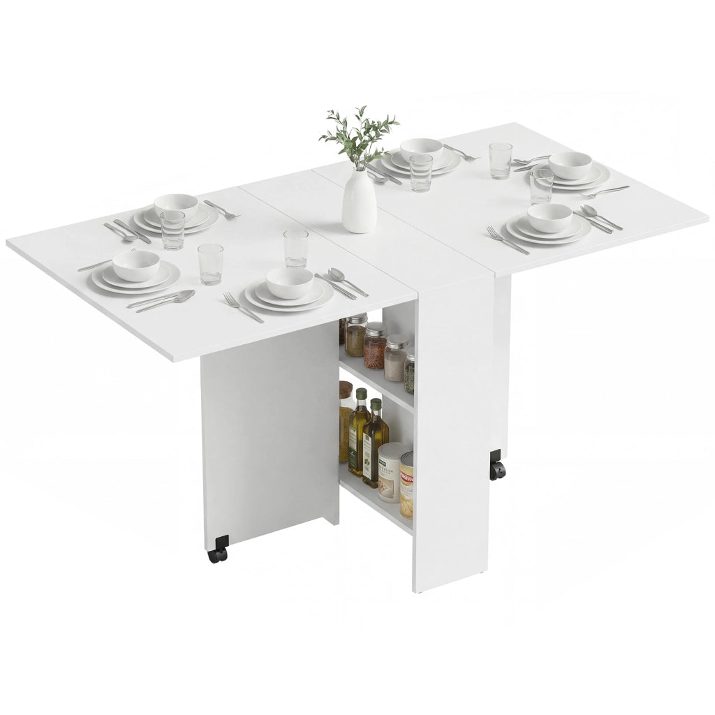 Tavolo da pranzo allungabile pieghevole con ruote ¨C zephmum ¨C bianco 75x140x74 cm
