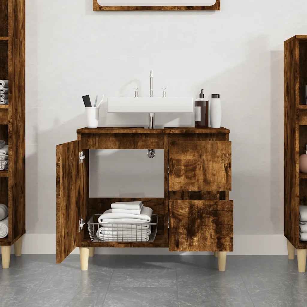 Armadietto Bagno | Armadio da bagno Rovere Fumo 65x33x60 cm in Legno Multistrato