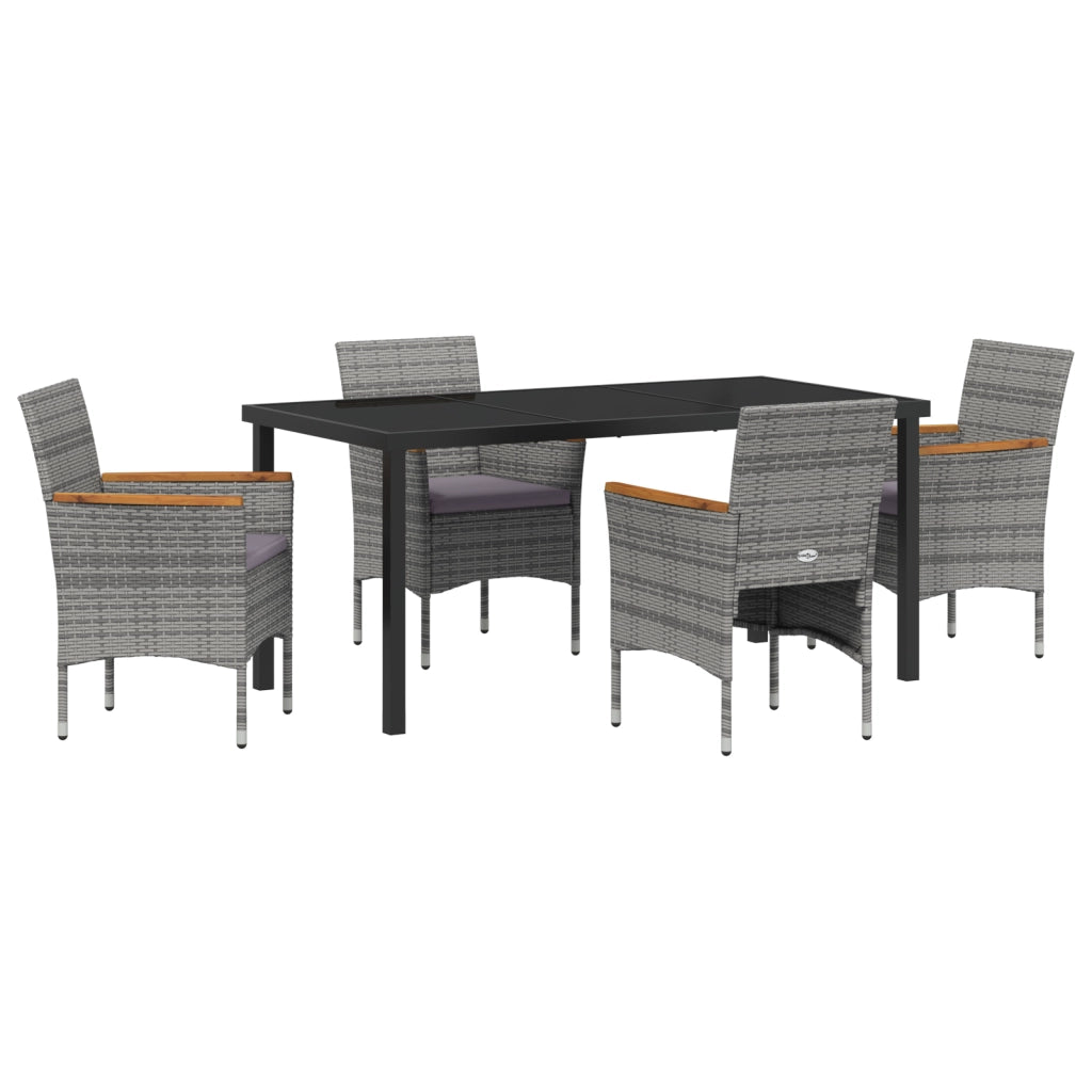 Set da Pranzo da Giardino 5 Pezzi Grigio in Rattan Poliestere