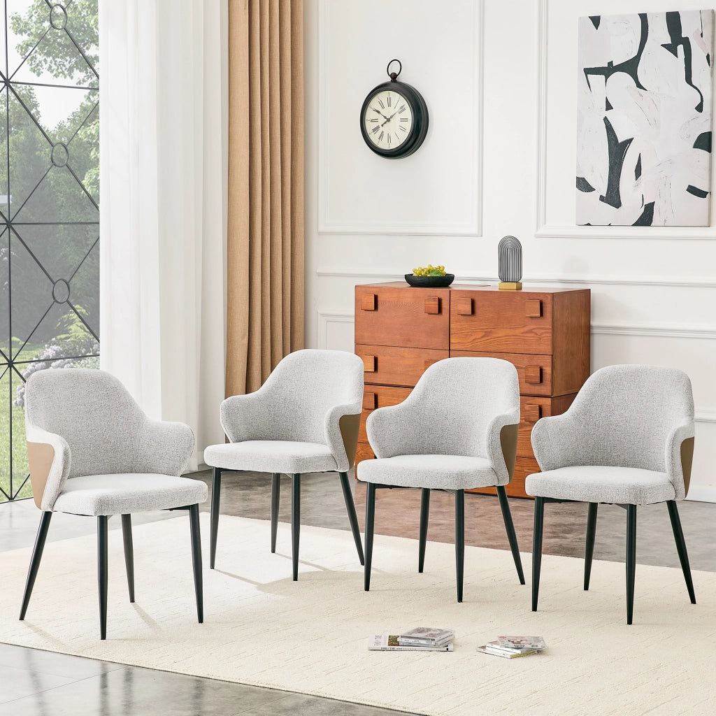 Set 2 sedie da pranzo in tessuto grigio chiaro con schienale effetto avvolgente e gambe in metallo