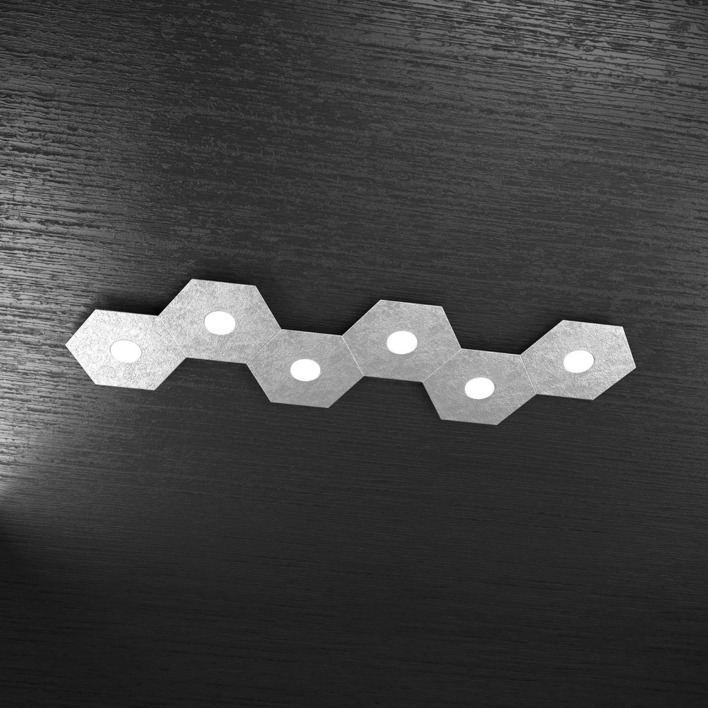 HEXAGON APPLIQUE-PLAFONIERA 6 LUCI FOGLIA ARGENTO 1142-6L-FA