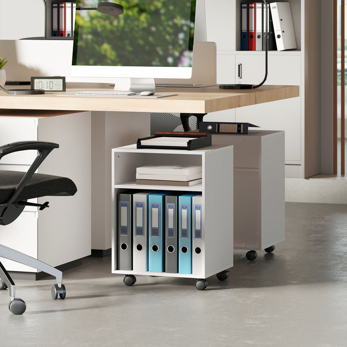 Mobile Porta Stampante con 2 Ripiani Aperti e Ruote 40x35x55.5 cm Bianco