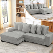 Divano Angolare 4 Posti ¨C MINIMAL ¨C Tessuto Corduroy Grigio, 256x133x89 cm, 6 Cuscini