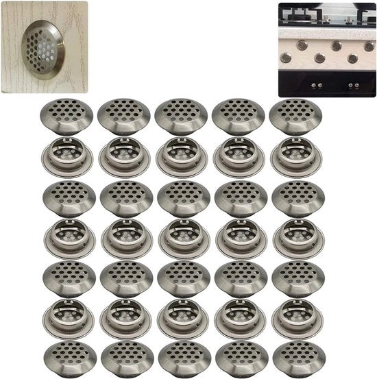 Vetri di ventilazione in acciaio inossidabile - Forme rotonde - 35 pezzi - 25mm