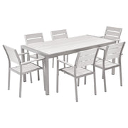 Set da Giardino 6 Sedie Tavolo Rettangolare Bianco in Legno e Alluminio Anodizzato