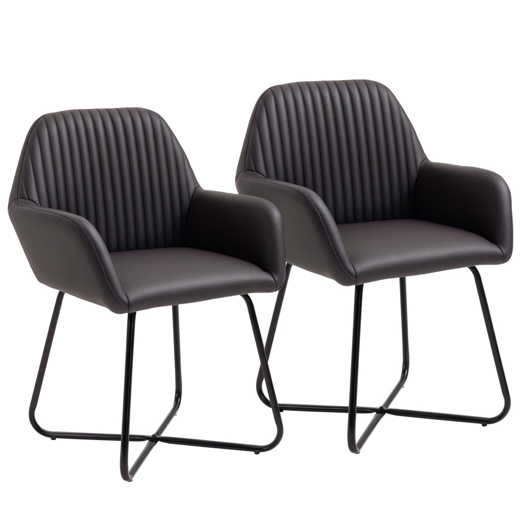 Set 2 Sedie da Pranzo Imbottite in Similpelle ¨C Zephmum ¨C Marrone 60x56.5x85