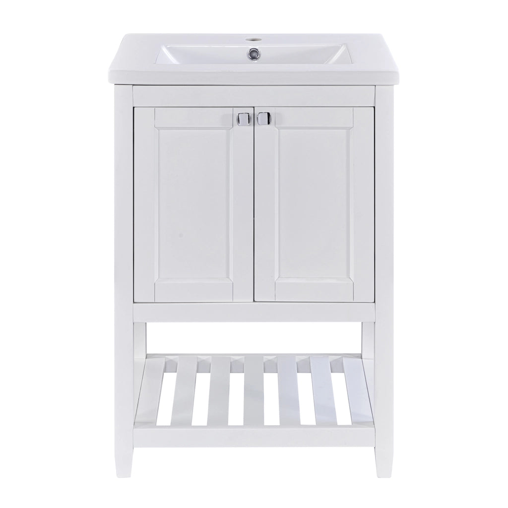 Mobile bagno a pavimento con lavabo in ceramica e sottolavabo; bianco