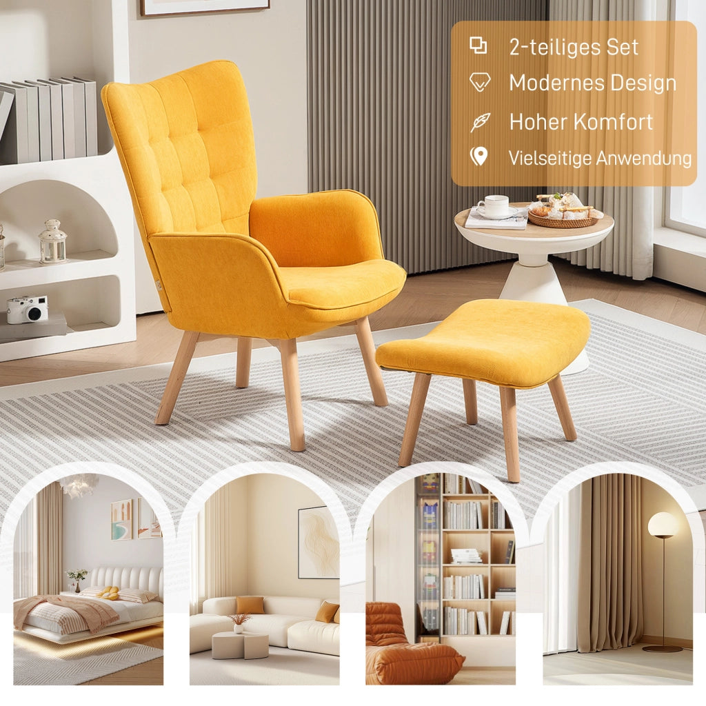 POLTRONA con pouf 72x80x101 cm in poliestere arancione