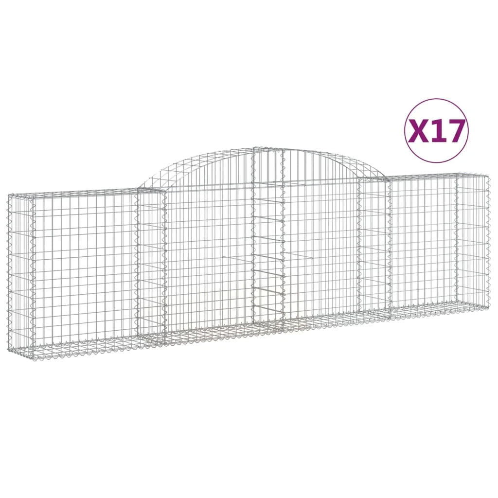Cestini gabbioni recinzione a gabbia muro di contenimento ad arco 17 pezzi 300 x 30 x 80/100 cm ferro zincato argento 02_0040477