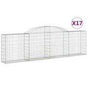 Cestini gabbioni recinzione a gabbia muro di contenimento ad arco 17 pezzi 300 x 30 x 80/100 cm ferro zincato argento 02_0040477