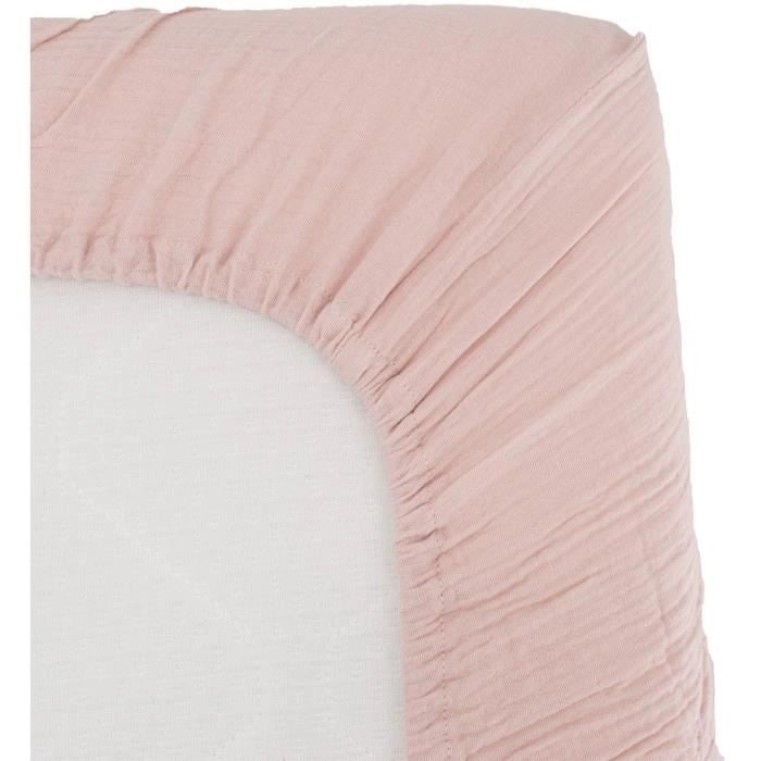 Lenzuolo con angoli fasciatoio - DOMIVA - 60x120 cm - Rosa antico - Garza di cotone
