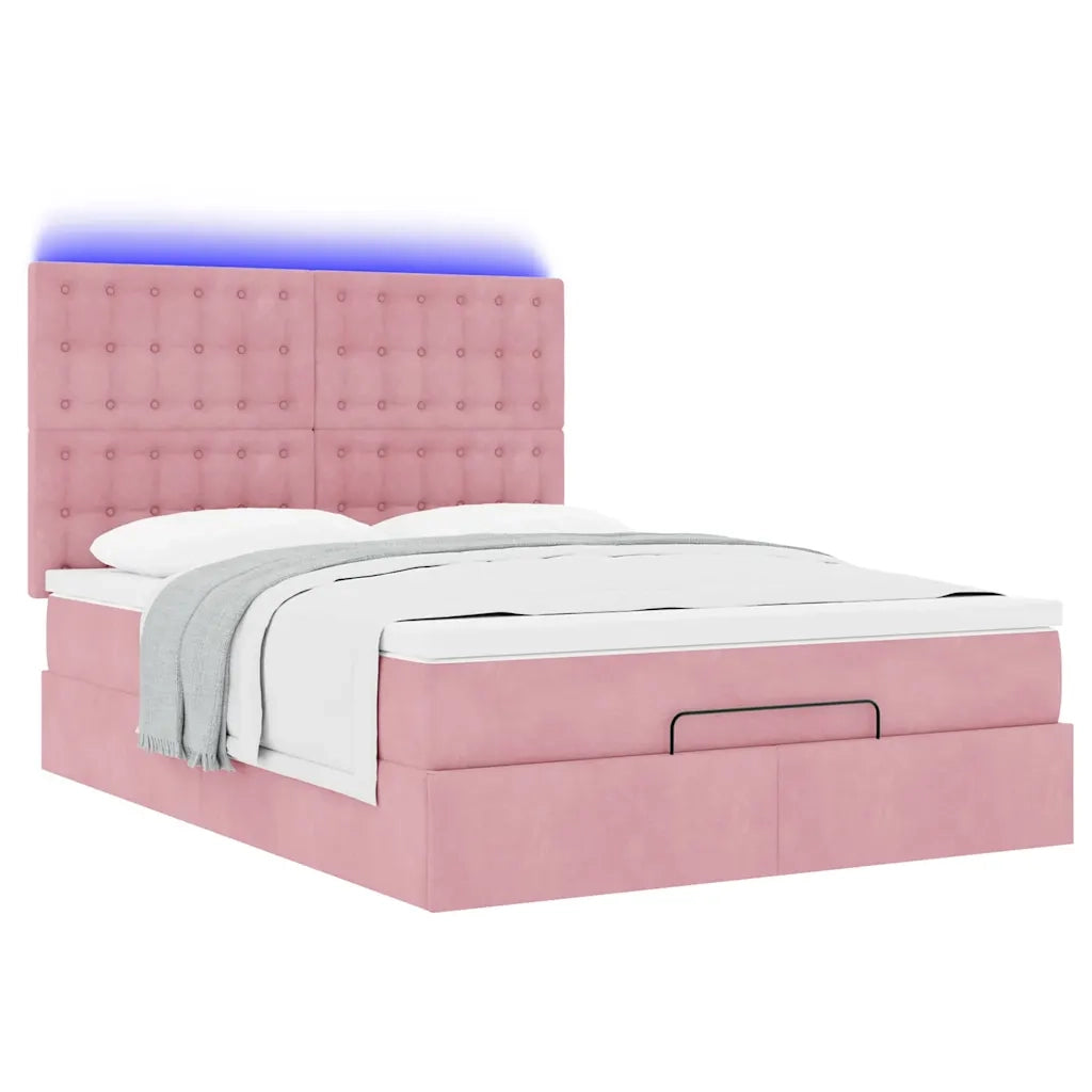 Struttura Letto Pouf con Materassi Rosa 140x200 cm in Velluto 3314473