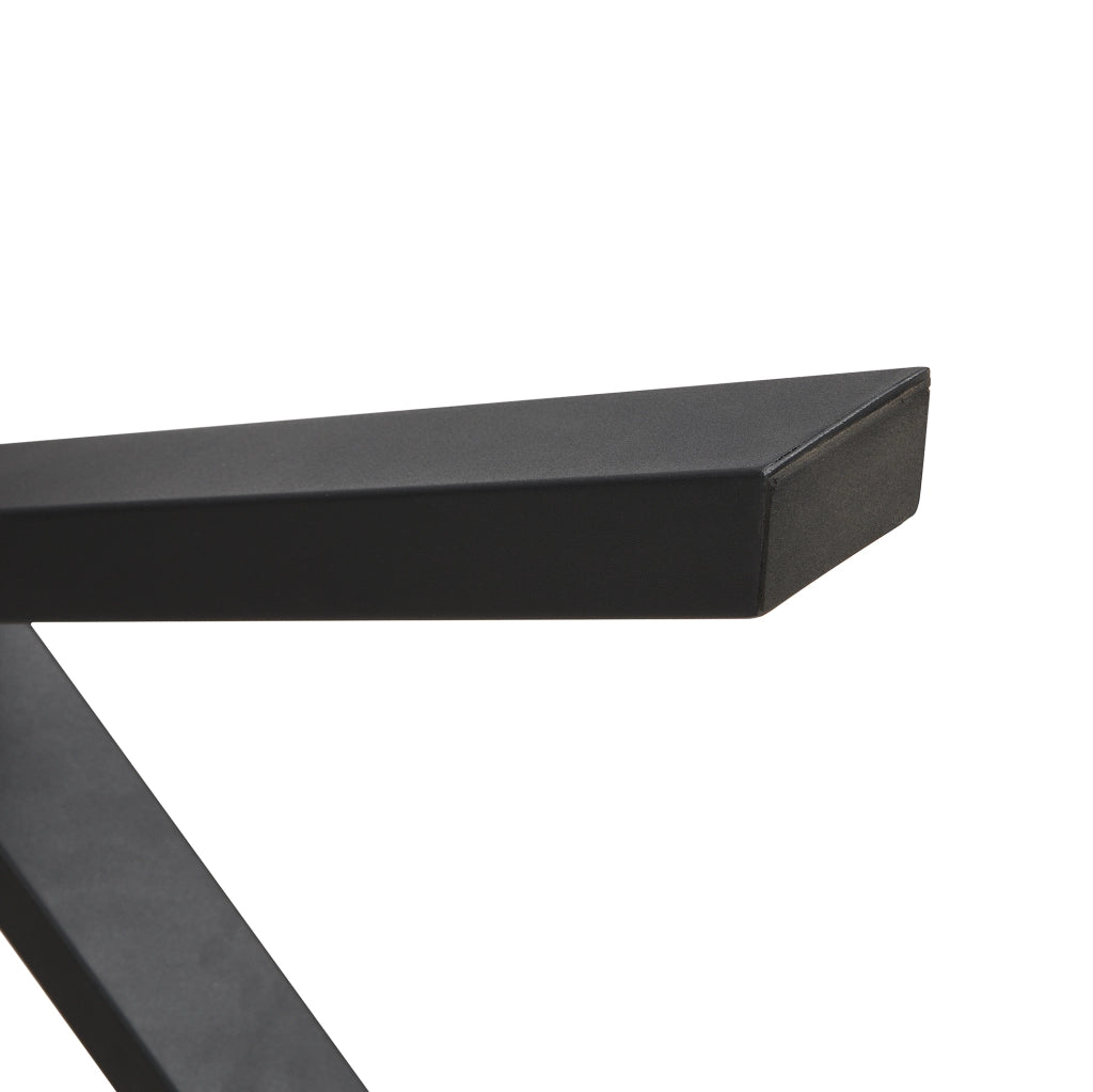 Tavolo da pranzo moderno con gambe incrociate in metallo; MDF; grigio e nero