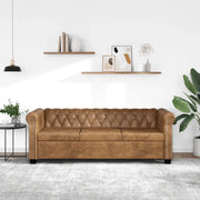 Divano Chesterfield a 3 Posti in Finta Pelle Marrone 243620