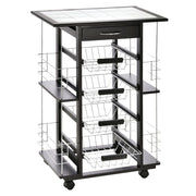 Carrello da Cucina con 4 Cestini e 4 Scomprati in Legno di Pino 57x37x83 cm  Nero
