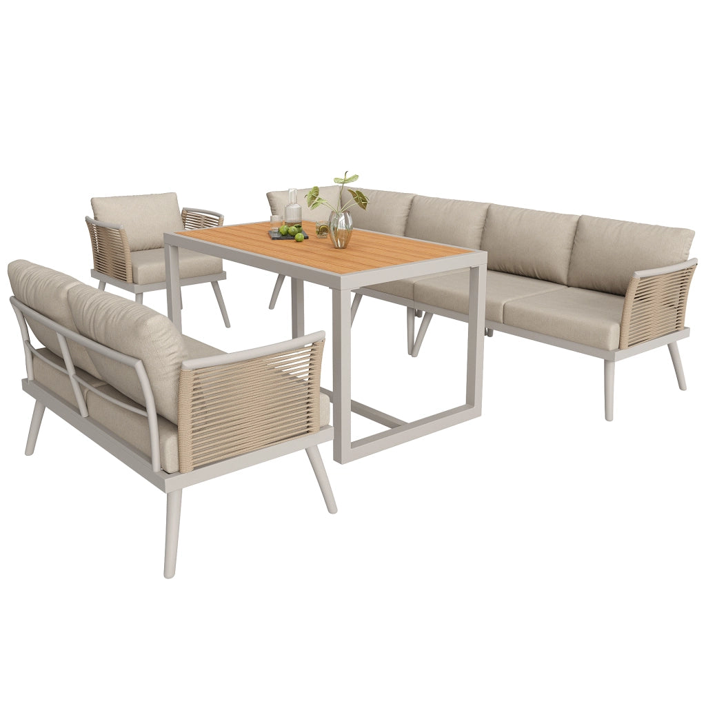 Salotto da Giardino con 4 Divani; Tavolino e Cuscini per 7 Persone; Ferro; Beige