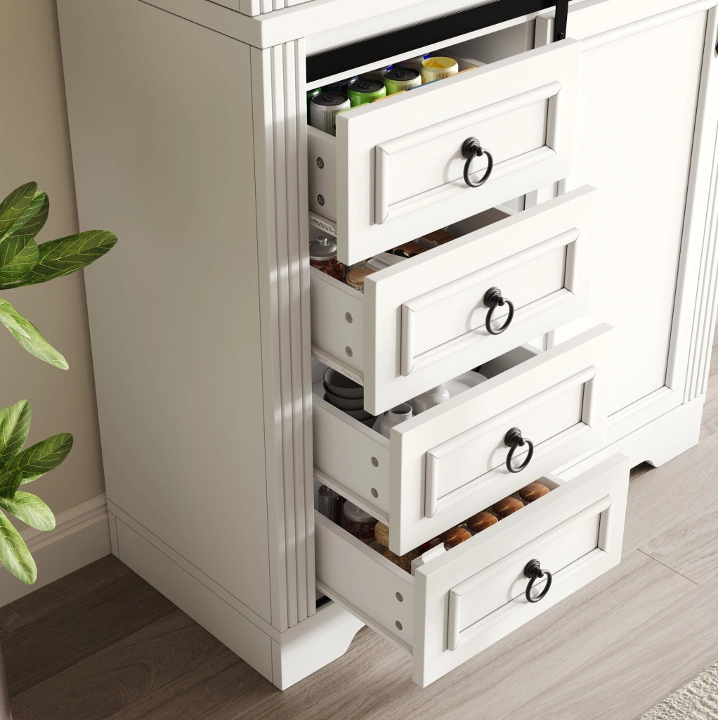 Colonna da cucina bianca con 4 cassetti e ripiano laterale