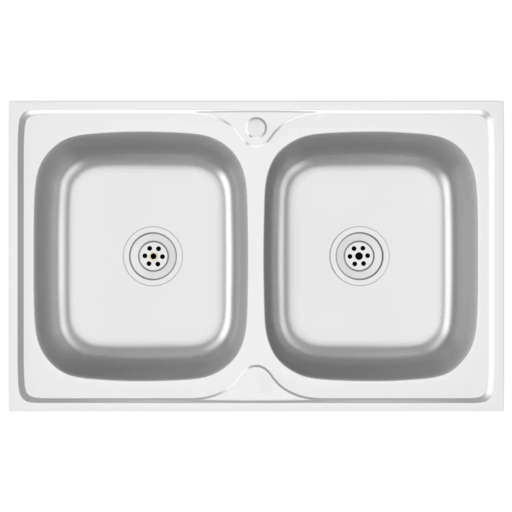 Lavello-Lavandino-Lavabo Cucina Doppia Vasca 800x500x155 mm Argento Acciaio Inox