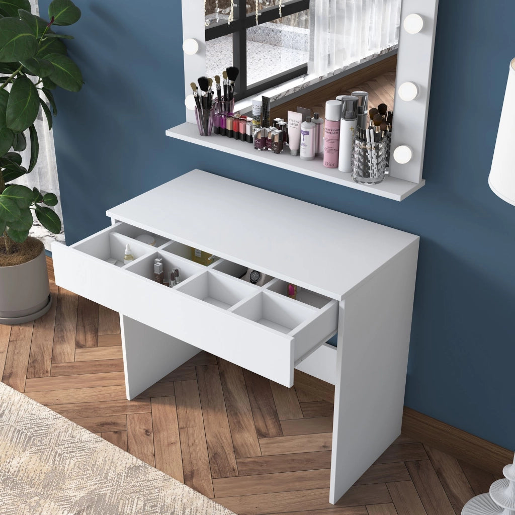 Mobile da Trucco Veggiano, Toeletta Specchio Incluso, 90x45x77h cm Bianco