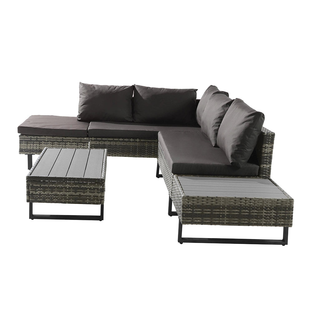 Set giardino - Xylo - 4/5 posti resinato con cuscini lavabili grigio